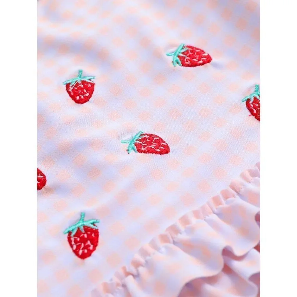 NEW Sweet Pineapple Toddler Girls 4T Pink/White Gingham Embroidered Strawberry 1